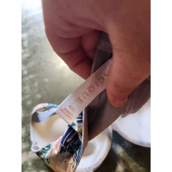 Cacique The Cotton Multicolor Hawaiian Floral Lightly Lined T-Shirt Bra sz 42C - Picture 2 of 3